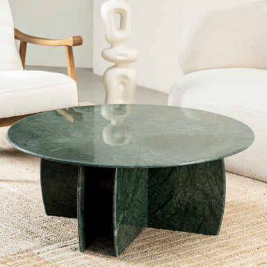Jade Raio Marble Coffee Table - L:130 x W:127 x H:69 In Cms / Green / Marble - Indoor Furniture