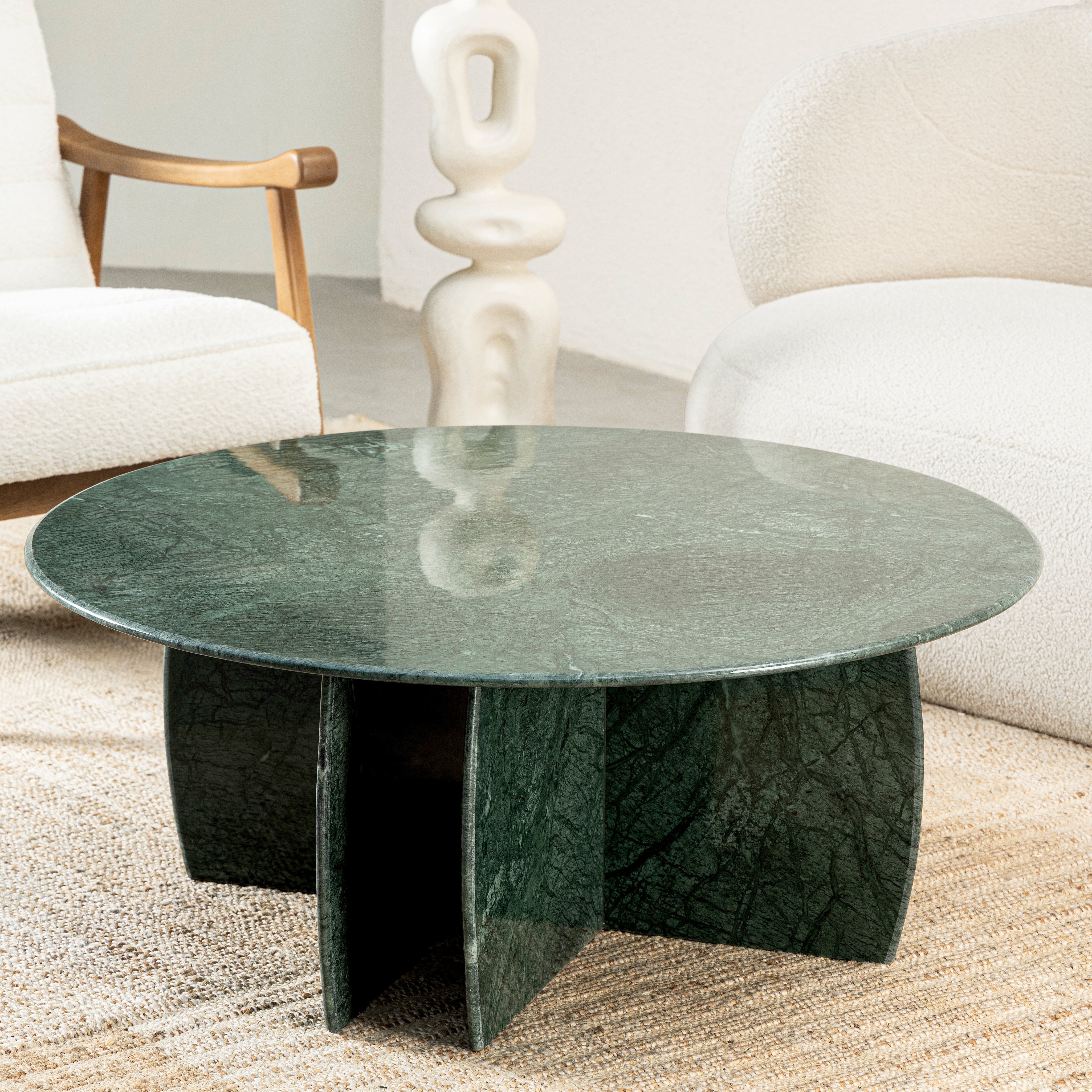 Jade Raio Marble Coffee Table - L:130 x W:127 x H:69 In Cms / Green / Marble - Indoor Furniture