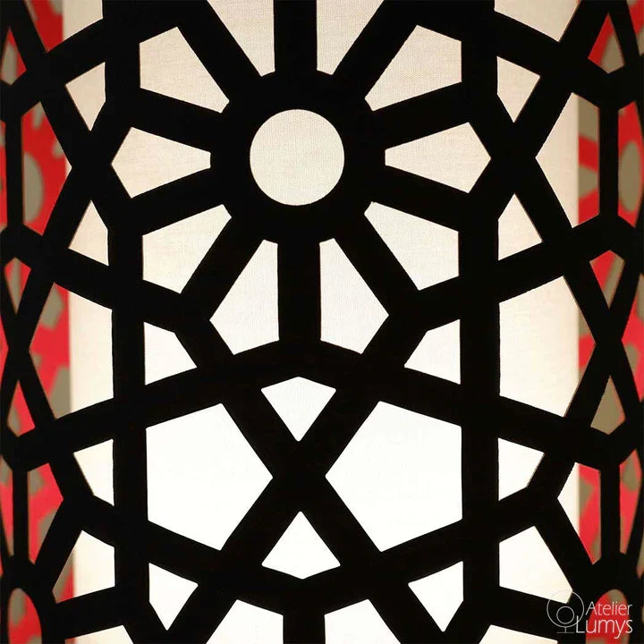 Jali Table Lamp - Dia: 6’’ H: 14’’ / Black and Red / Mild Steel and Poplin - Lighting