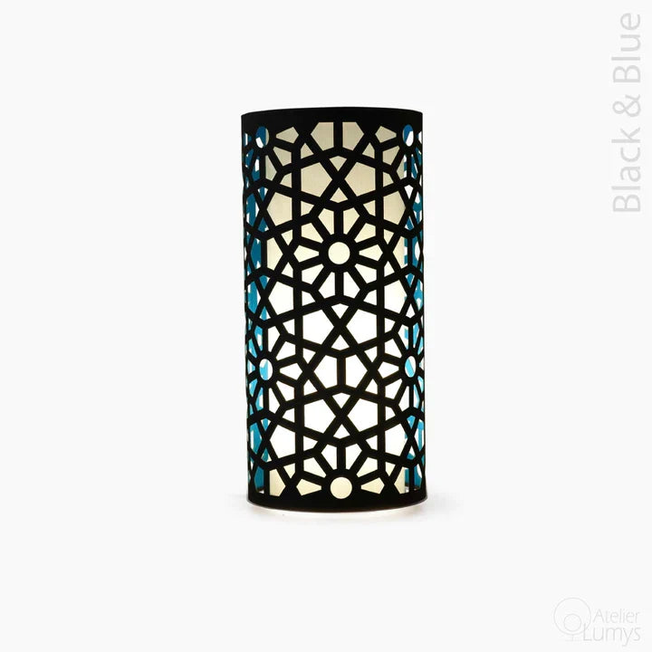 Jali Table Lamp - Dia: 6’’ H: 14’’ / Black and Red / Mild Steel and Poplin - Lighting
