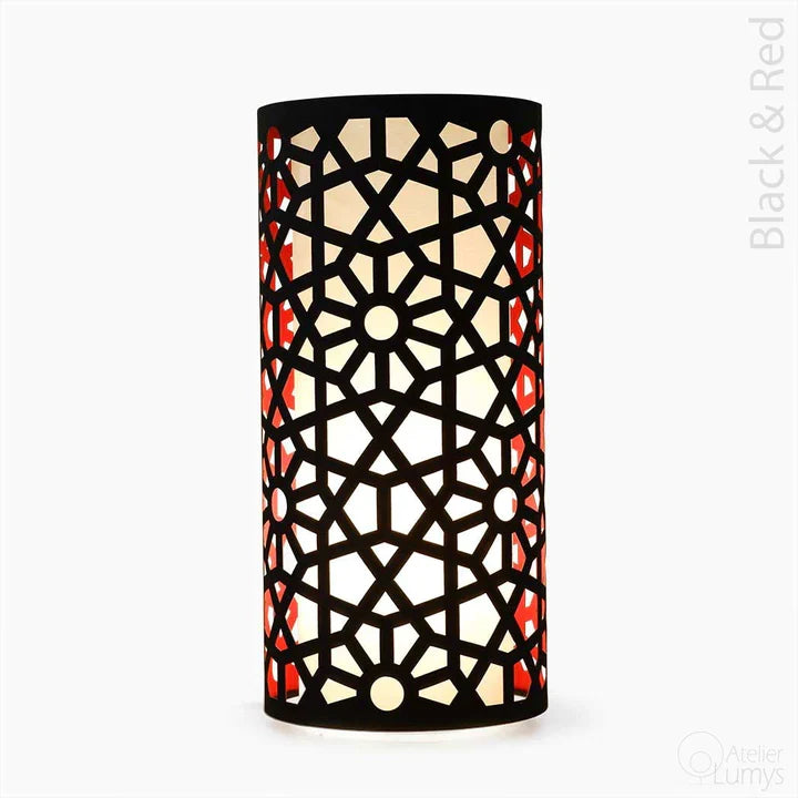 Jali Table Lamp - Dia: 6’’ H: 14’’ / Black and Red / Mild Steel and Poplin - Lighting