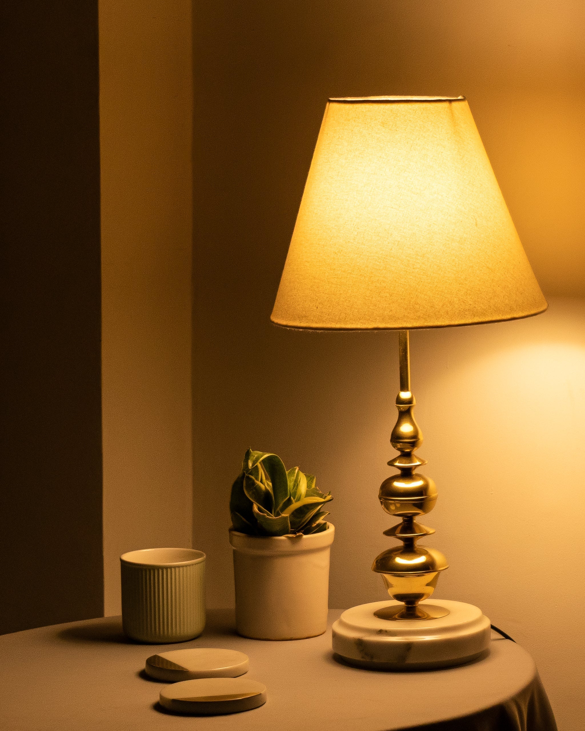Jaypore Lamp - Natural / Marble, Brass and fabric - Lighting