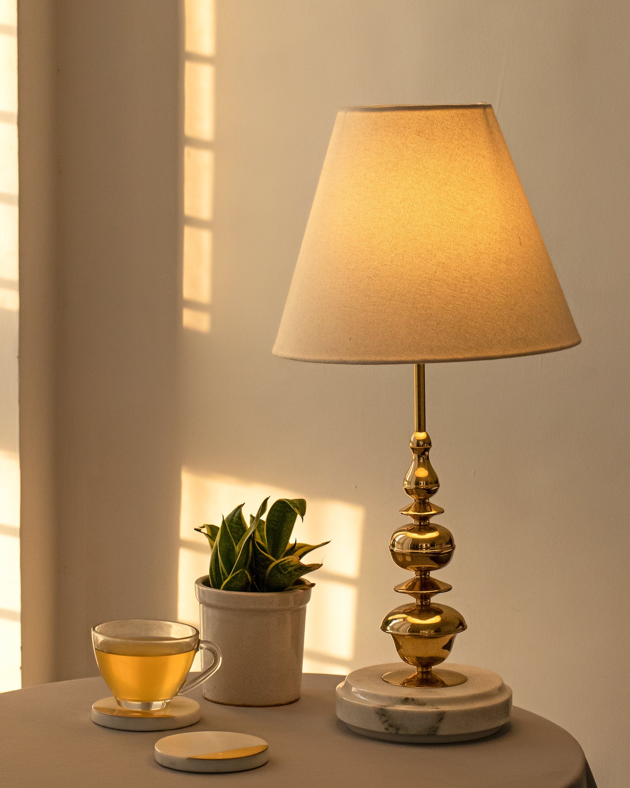 Jaypore Lamp - Natural / Marble, Brass and fabric - Lighting