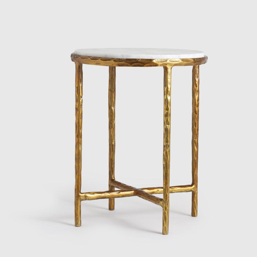Jelo Indoor Accent Table Set of 2 - Aluminium + Marble / L:30 x B:30 x H:61 In cm - Indoor Furniture