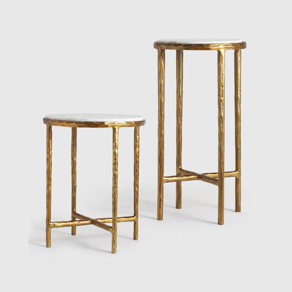 Jelo Indoor Accent Table Set of 2 - Aluminium + Marble / L:30 x B:30 x H:61 In cm - Indoor Furniture