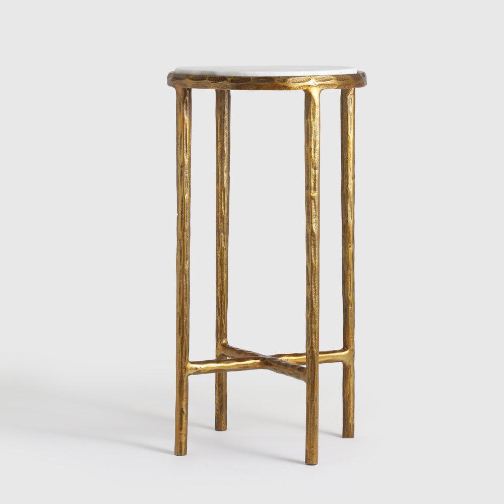 Jelo Indoor Accent Table Set of 2 - Aluminium + Marble / L:30 x B:30 x H:61 In cm - Indoor Furniture