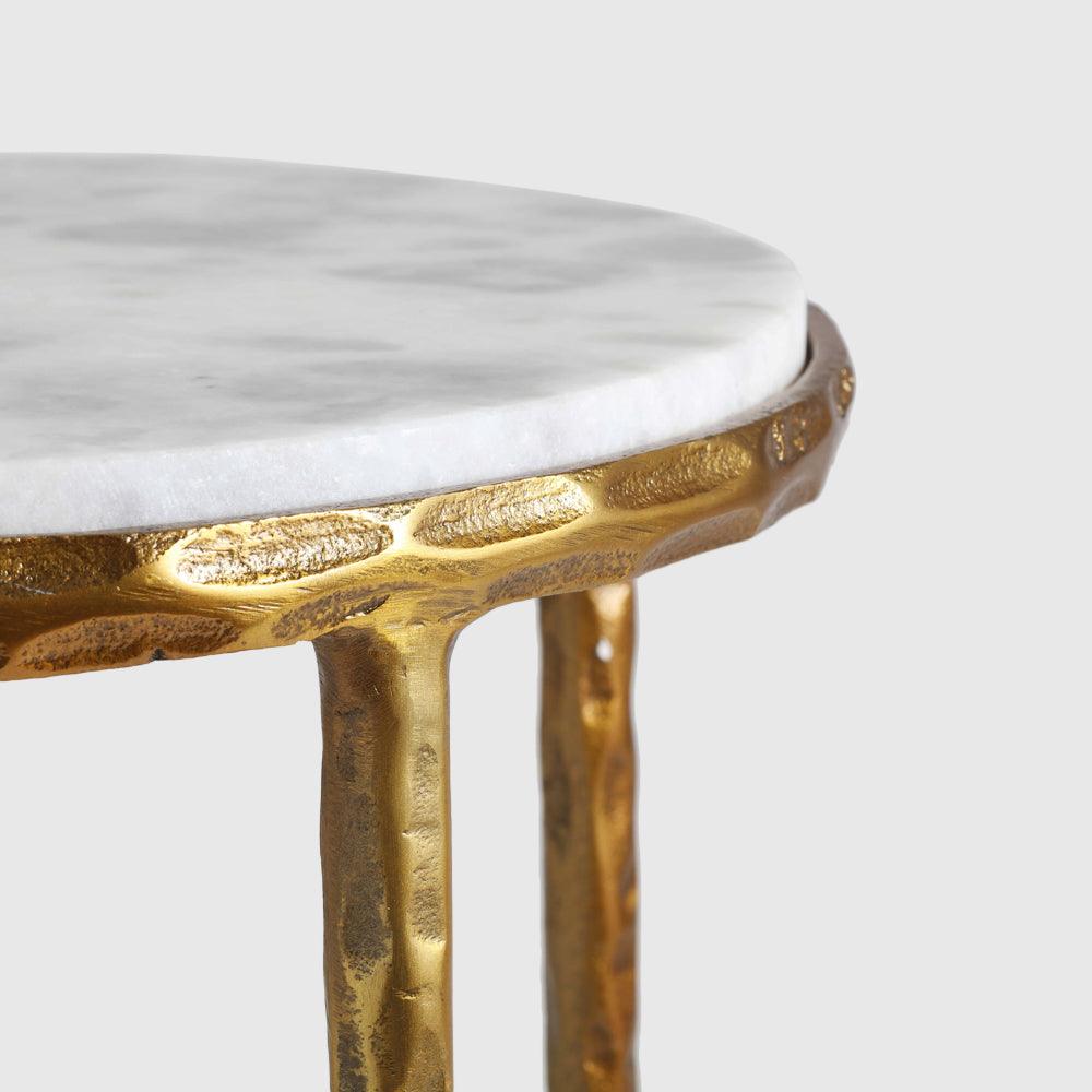Jelo Indoor Accent Table Set of 2 - Aluminium + Marble / L:30 x B:30 x H:61 In cm - Indoor Furniture