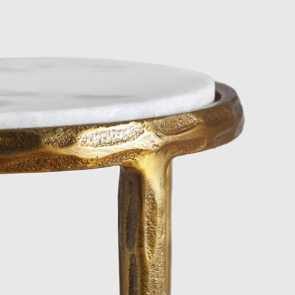 Jelo Indoor Accent Table Set of 2 - Aluminium + Marble / L:30 x B:30 x H:61 In cm - Indoor Furniture