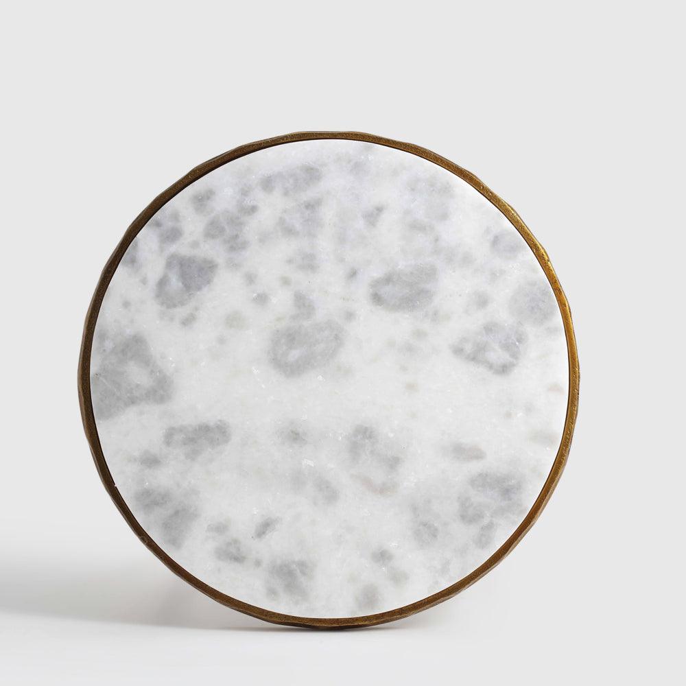 Jelo Indoor Accent Table Set of 2 - Aluminium + Marble / L:30 x B:30 x H:61 In cm - Indoor Furniture