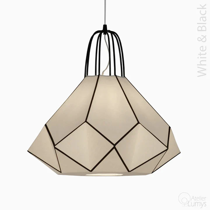 Joolie Black Ceiling Lamp - D:18’’ H: 18’’ / Black and White / Mild Steel and Poplin - Lighting