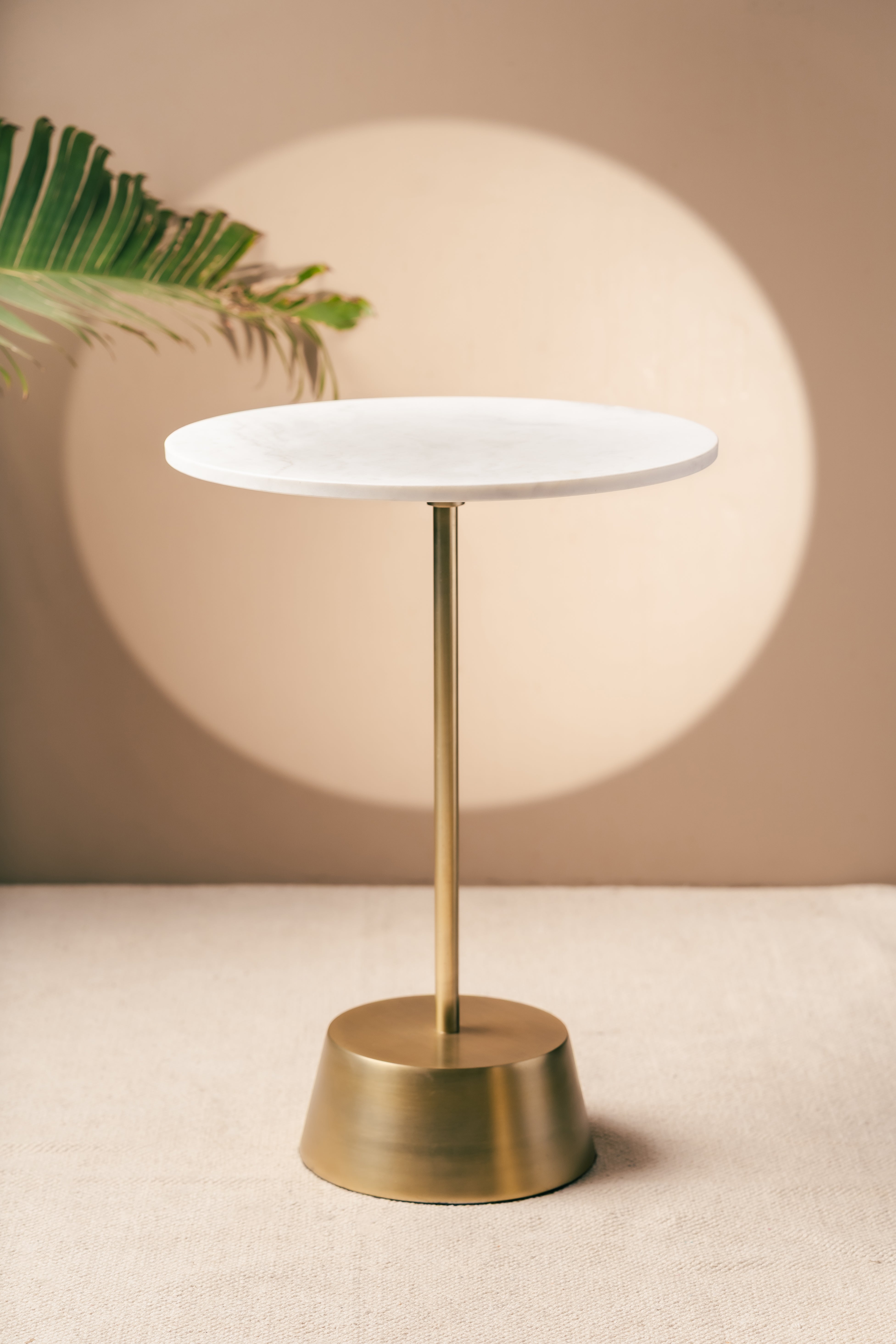 Kairos Side Table - Marble Top - White & Gold / 41 x W:41 x H:56 In Cms / Marble & Metal - Indoor Furniture