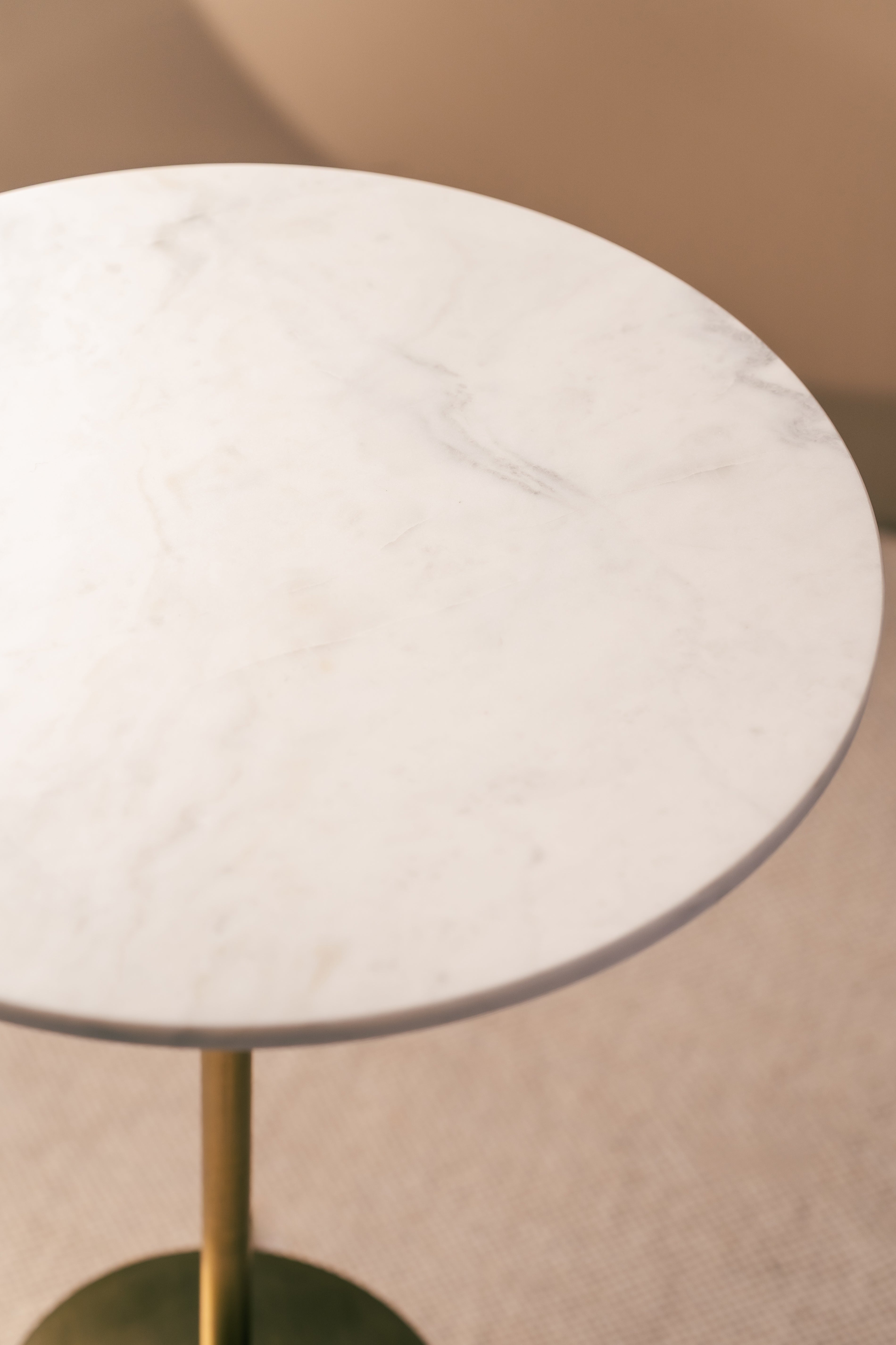 Kairos Side Table - Marble Top - White & Gold / 41 x W:41 x H:56 In Cms / Marble & Metal - Indoor Furniture