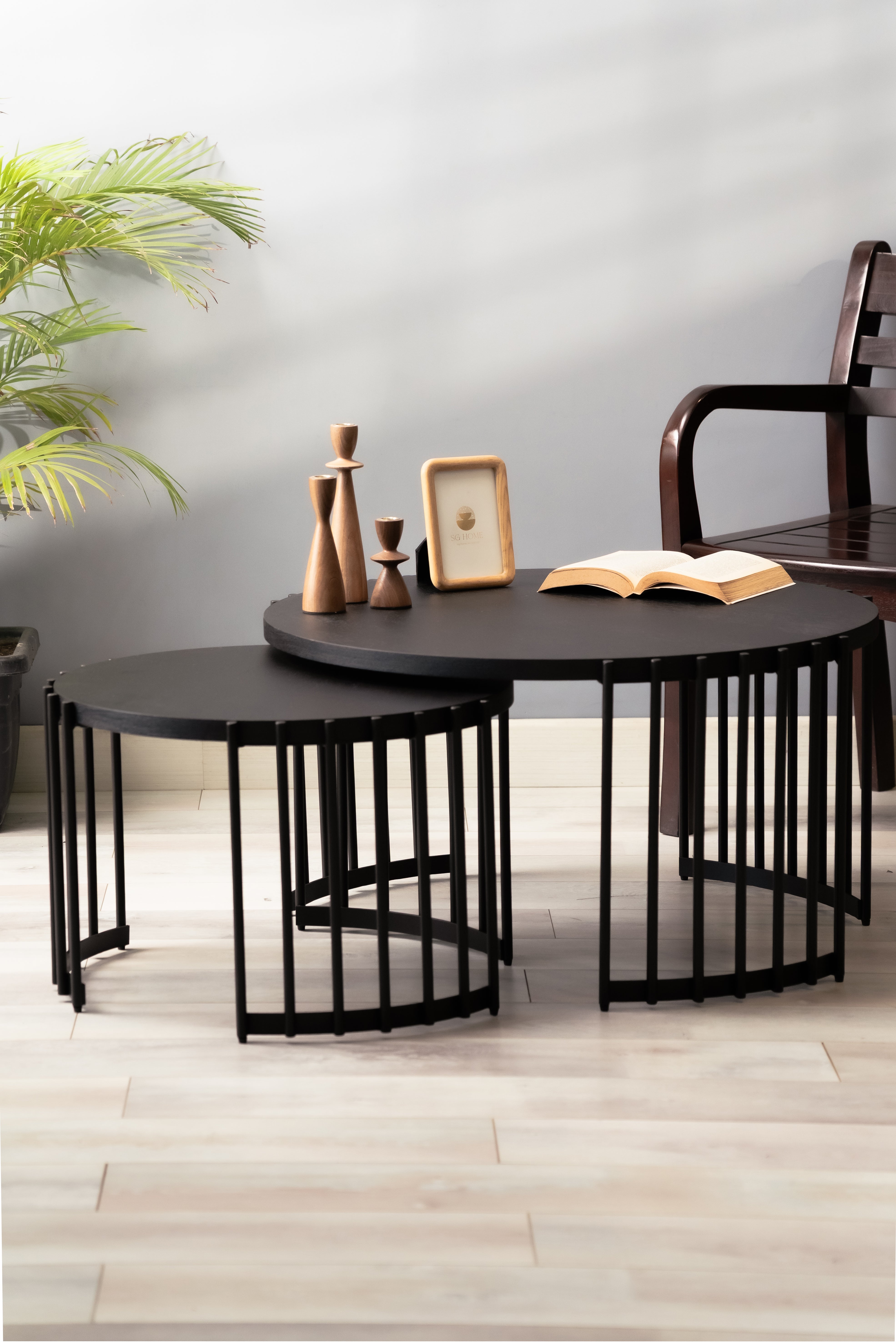 Kaizen Nested Side Table - Set of 02 - Black / Large:- L:78 x W:78 x W:42 and Small:- L:58 x W:58 x H:37 In cms / Metal
