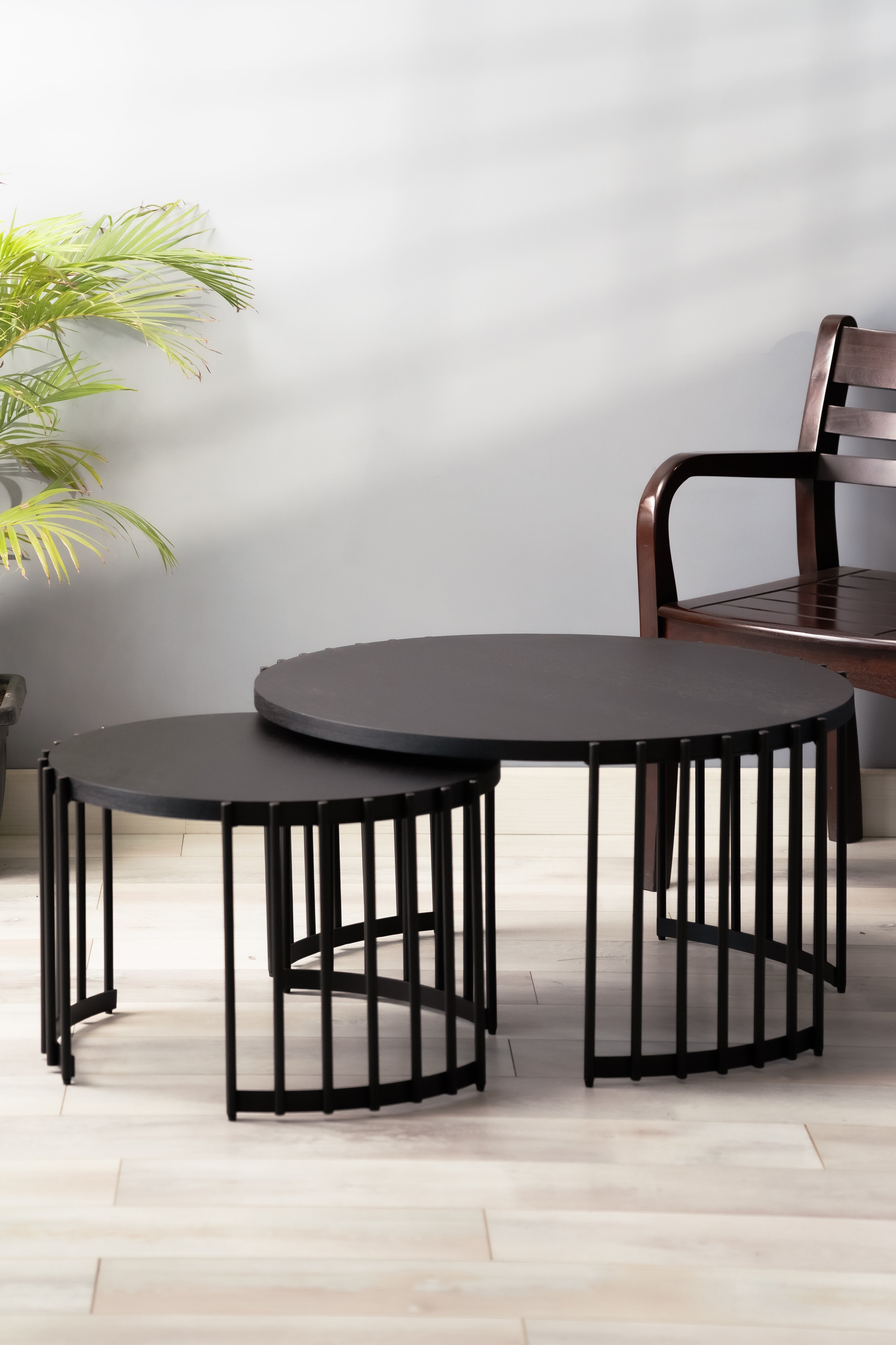 Kaizen Nested Side Table - Set of 02 - Black / Large:- L:78 x W:78 x W:42 and Small:- L:58 x W:58 x H:37 In cms / Metal
