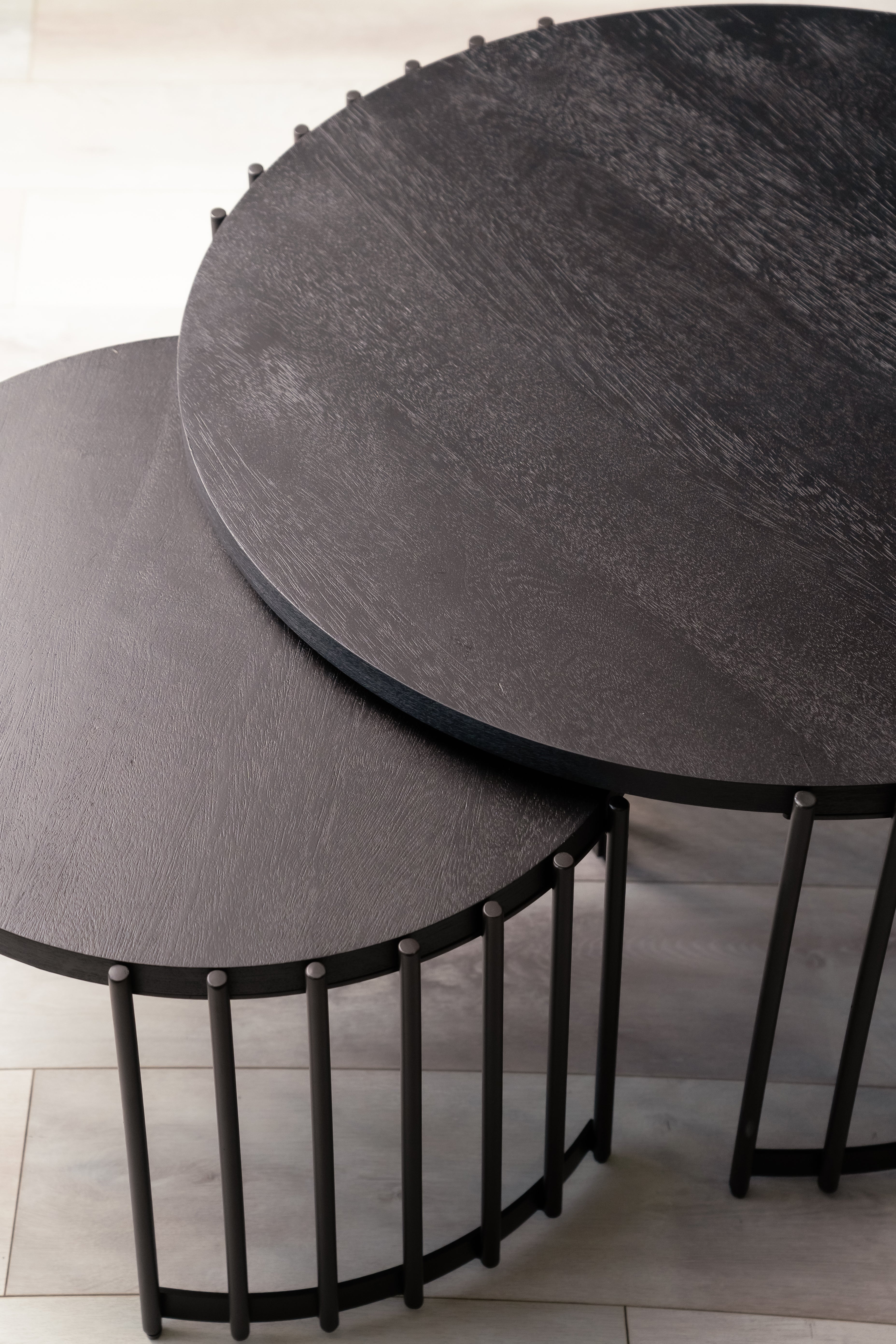 Kaizen Nested Side Table - Set of 02 - Black / Large:- L:78 x W:78 x W:42 and Small:- L:58 x W:58 x H:37 In cms / Metal