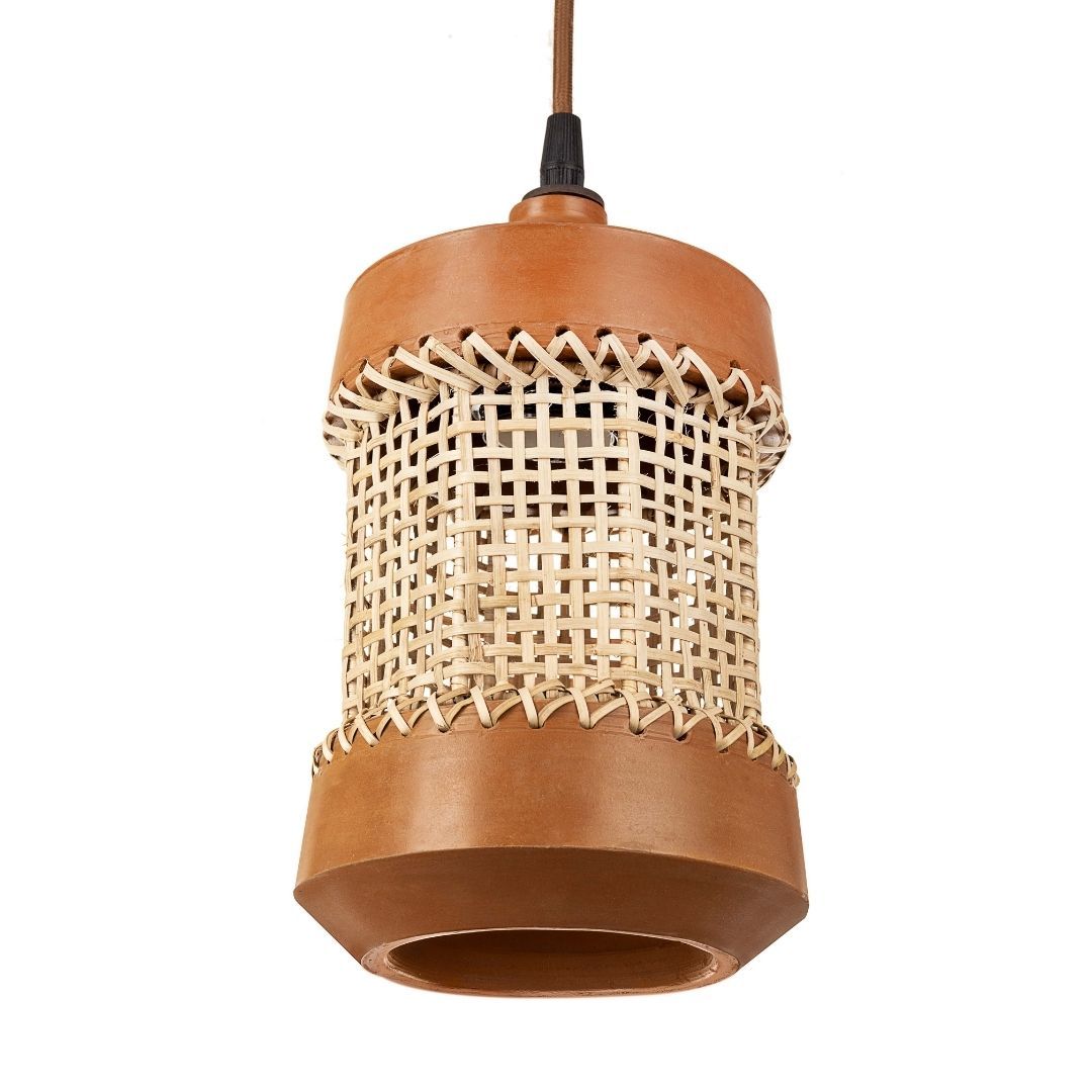 Kamrup Pendant Lamp - Natural / Terracotta and cane / D: 5.5’’ H: 9.5’’; Wire: 19’’ - Lighting