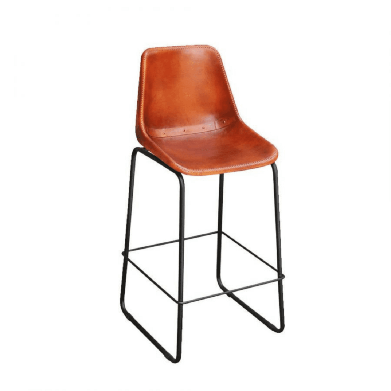 Kauff Leather Bar Chair - Brown & Black / Leather and MS / L:42 x D:52 x H:110 in cm - Indoor Furniture