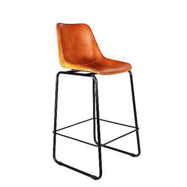 Kauff Leather Bar Chair - Brown & Black / Leather and MS / L:42 x D:52 x H:110 in cm - Indoor Furniture