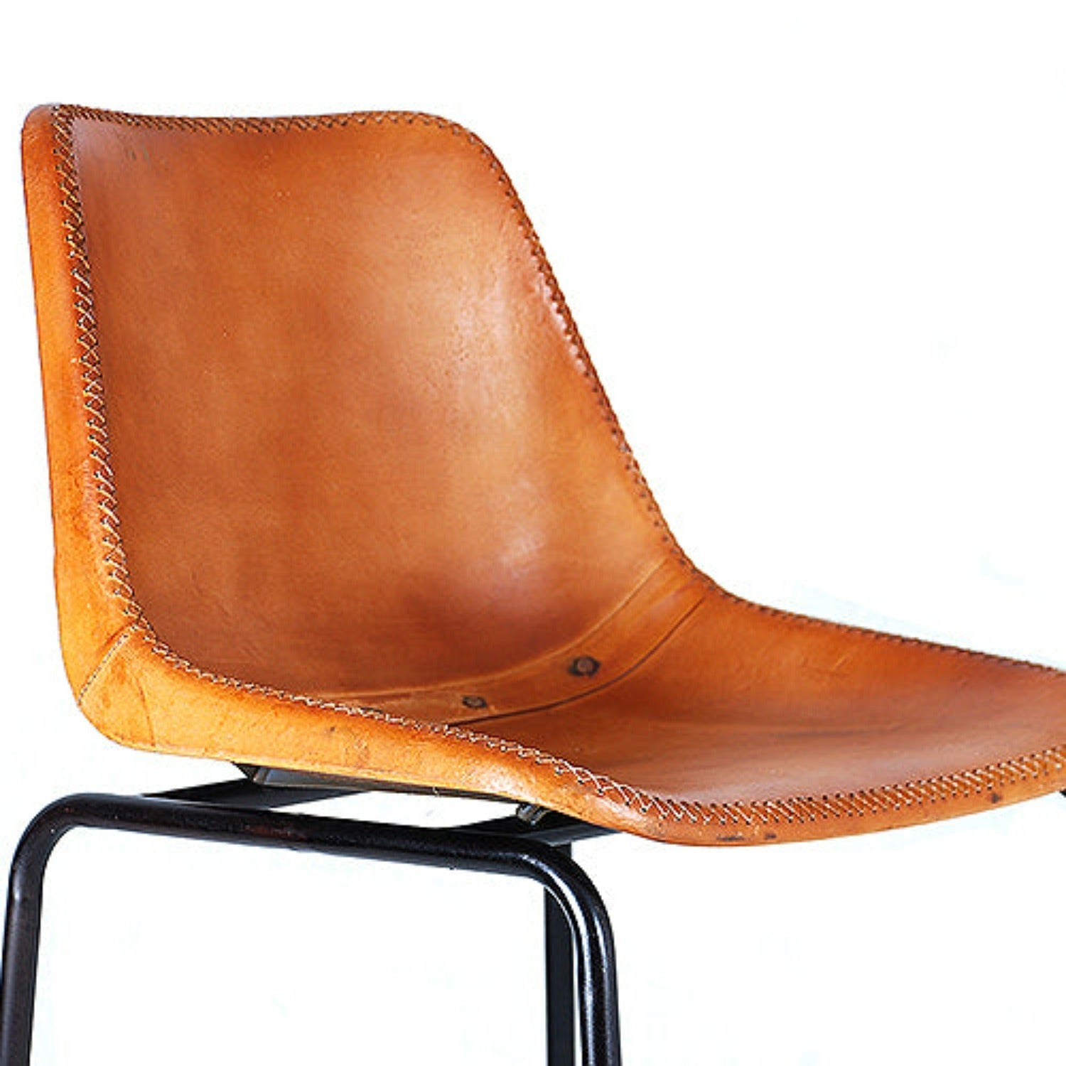 Kauff Leather Bar Chair - Brown & Black / Leather and MS / L:42 x D:52 x H:110 in cm - Indoor Furniture