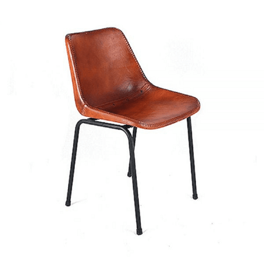 Kauff Leather Dining Chair | Set Of 2 - Brown and Black / Leather and MS / L:42 x D:52 x H:78 in cm - Indoor Furniture
