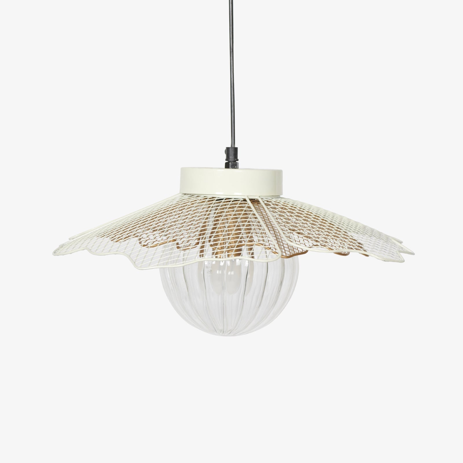 Keshi Hanging Lamp Small - White and Gold / 40 L x 40 W x 21 H cm / Mild Steel and Glass - Lighting