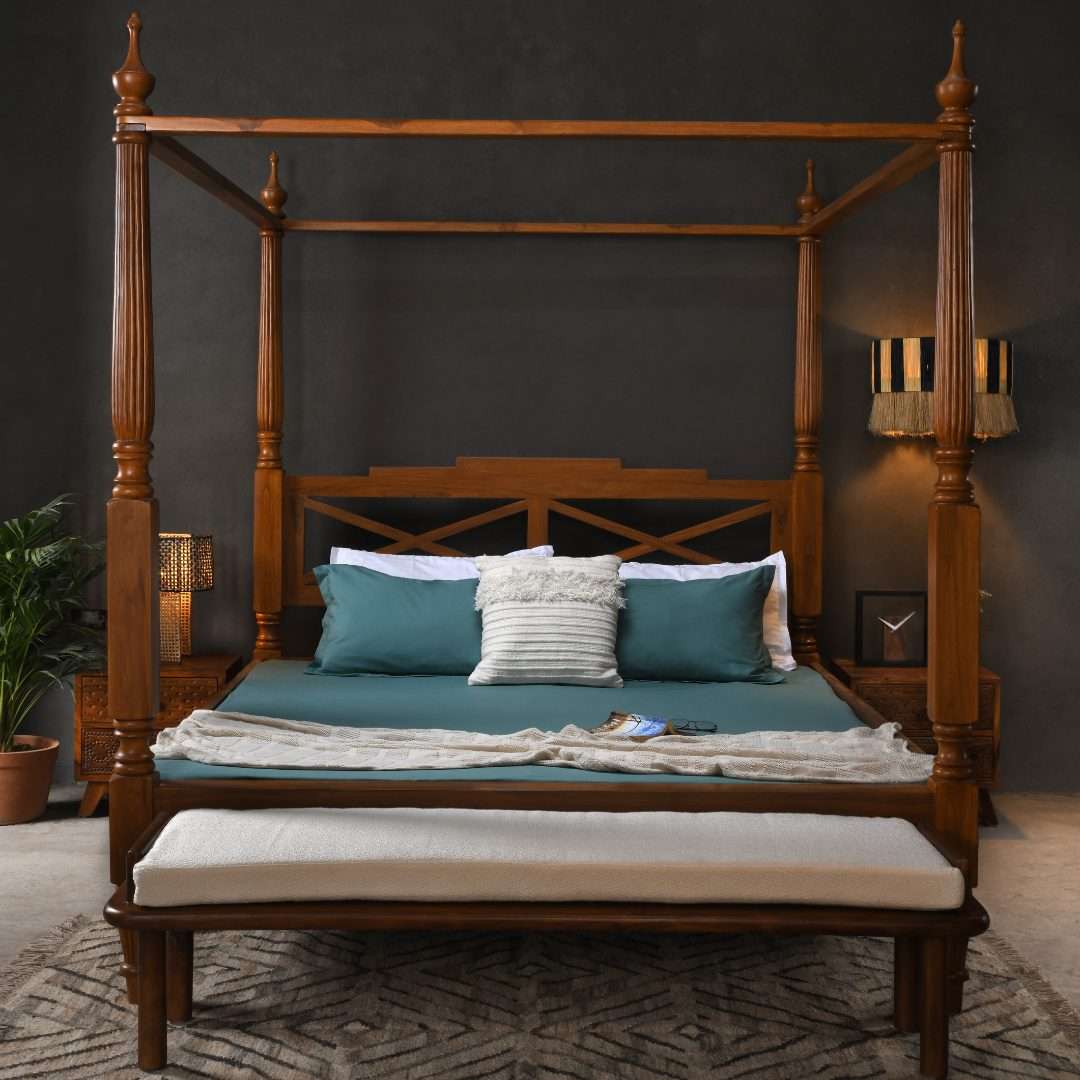 Khelma Teak Wood Poster Bed - Furniture