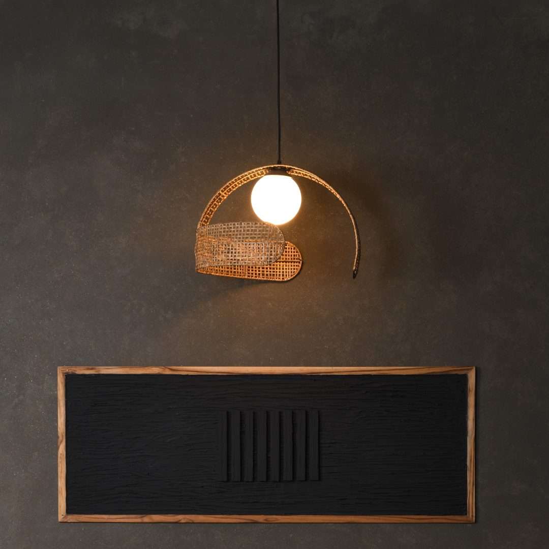 Kohima Cane Pendant Lamp - Natural / Cane and iron / D: 18’’ H: 9’’ - Lighting