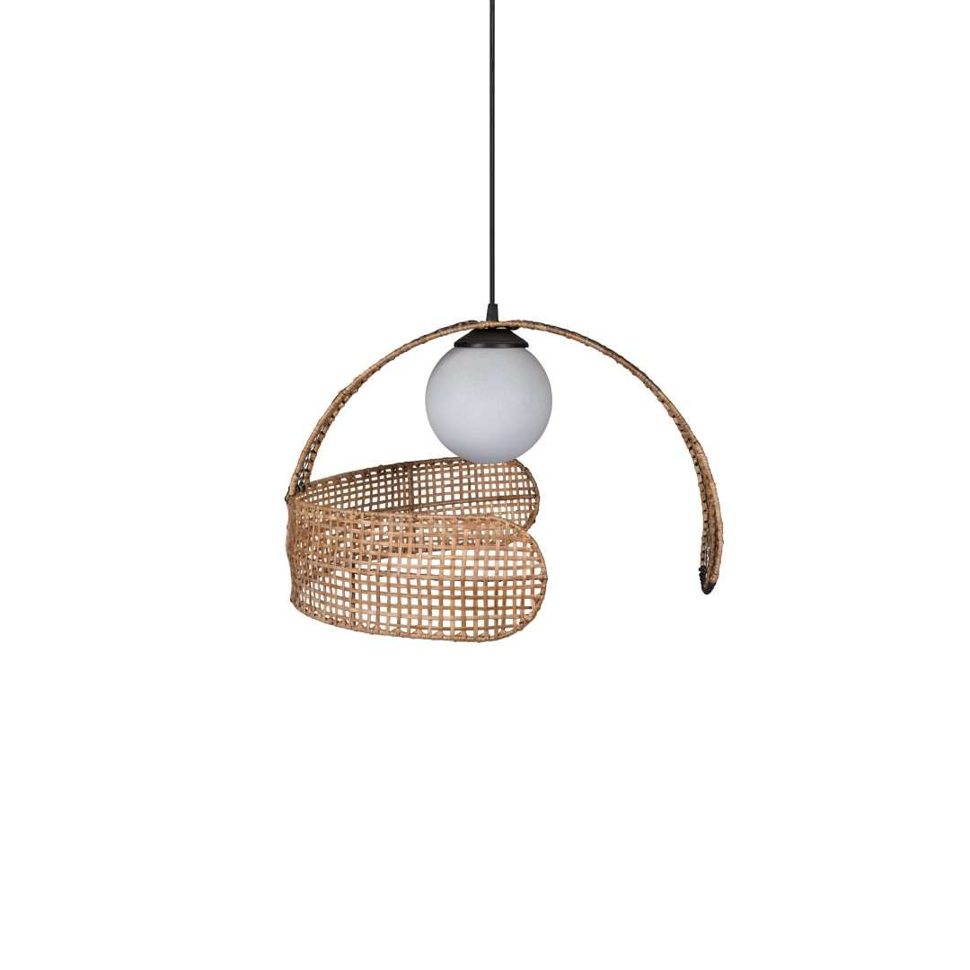 Kohima Cane Pendant Lamp - Natural / Cane and iron / D: 18’’ H: 9’’ - Lighting