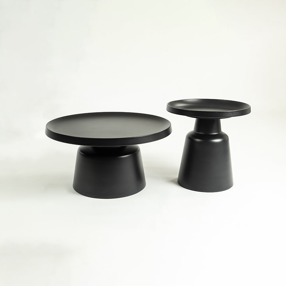 Kol Coffee Table Set of 2 - Large: 73 x 73 x 39 Medium: 49 x 49 in Cms / Black / Aluminium - Furniture