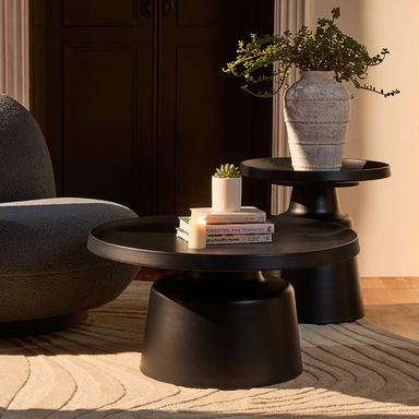 Kol Coffee Table Set of 2 - Large: 73 x 73 x 39 Medium: 49 x 49 in Cms / Black / Aluminium - Furniture