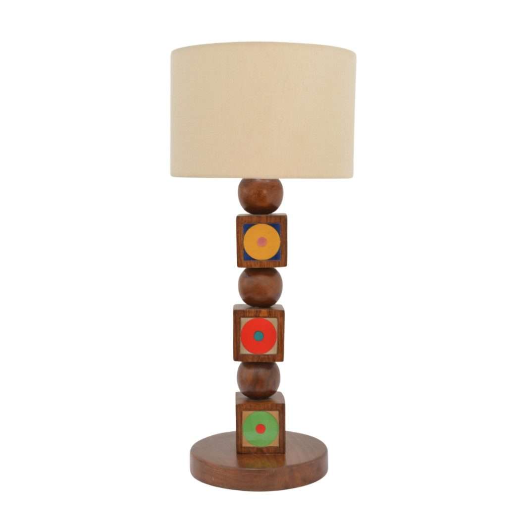 Lagori Table Lamp - Teak / Teak wood and ceramic handmade tile / L: 10’’ W: 10’’ H: 24’’; Shade Dimension: 10’’