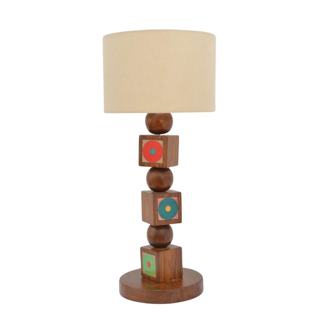 Lagori Table Lamp - Teak / Teak wood and ceramic handmade tile / L: 10’’ W: 10’’ H: 24’’; Shade Dimension: 10’’