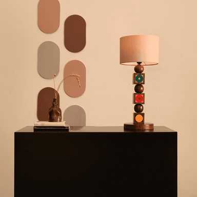 Lagori Table Lamp - Teak / Teak wood and ceramic handmade tile / L: 10’’ W: 10’’ H: 24’’; Shade Dimension: 10’’