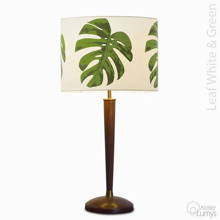 Leaf Table Lamp - Dia: 15’’ H: 24’’ / Natural Wood and Green and White Shade / Wood and Mild Steel - Lighting