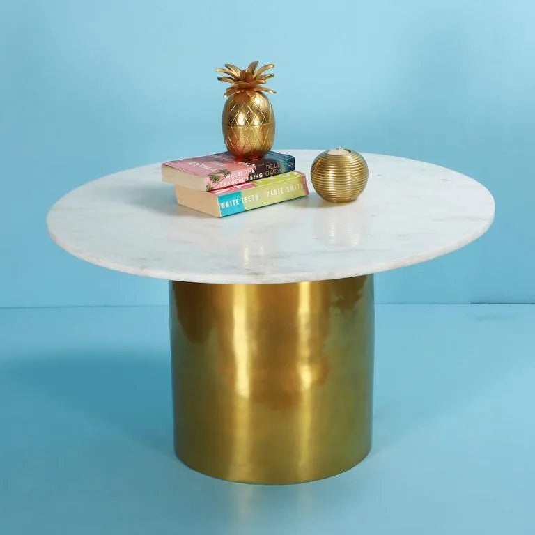 Leo Coffee Table - Gold and White / Marble and Aluminium / 30’’ x 30’’ x 16’’ - Indoor Furniture