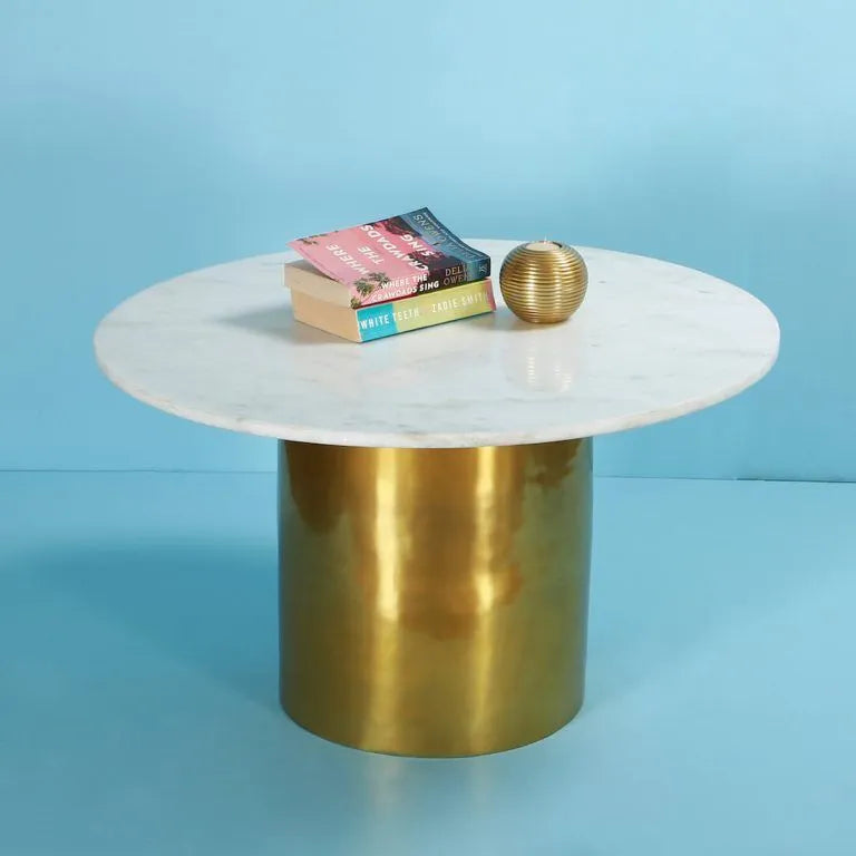 Leo Coffee Table - Gold and White / Marble and Aluminium / 30’’ x 30’’ x 16’’ - Indoor Furniture