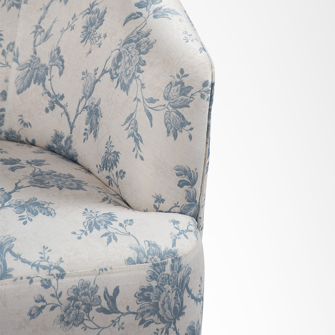 Lilac Lounge Chair - W: 31.5’’ D: 30’’ H: 31’’ SH: 16’’ / White and Blue / Fabric And Solid Beech Wood Legs - Indoor