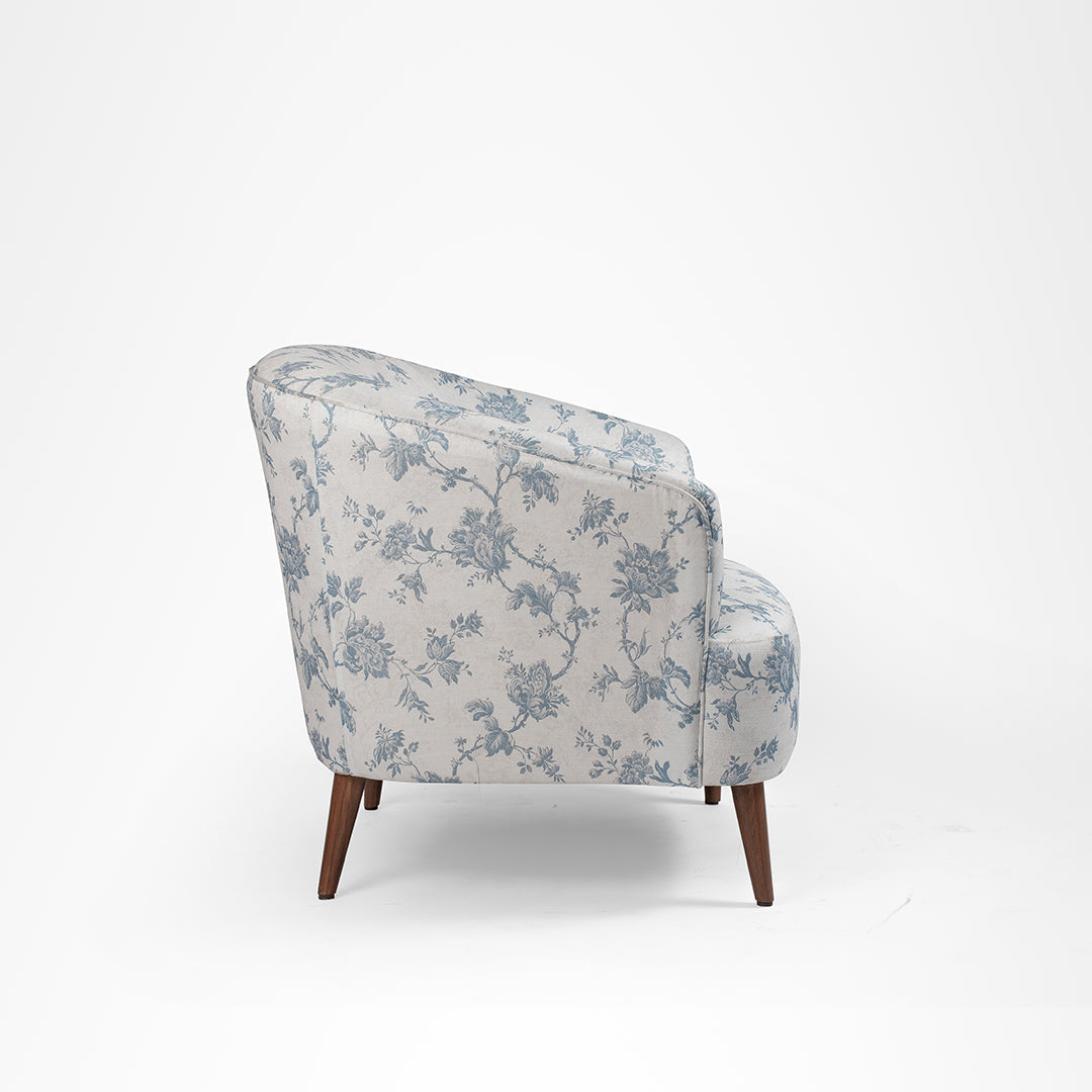 Lilac Lounge Chair - W: 31.5’’ D: 30’’ H: 31’’ SH: 16’’ / White and Blue / Fabric And Solid Beech Wood Legs - Indoor