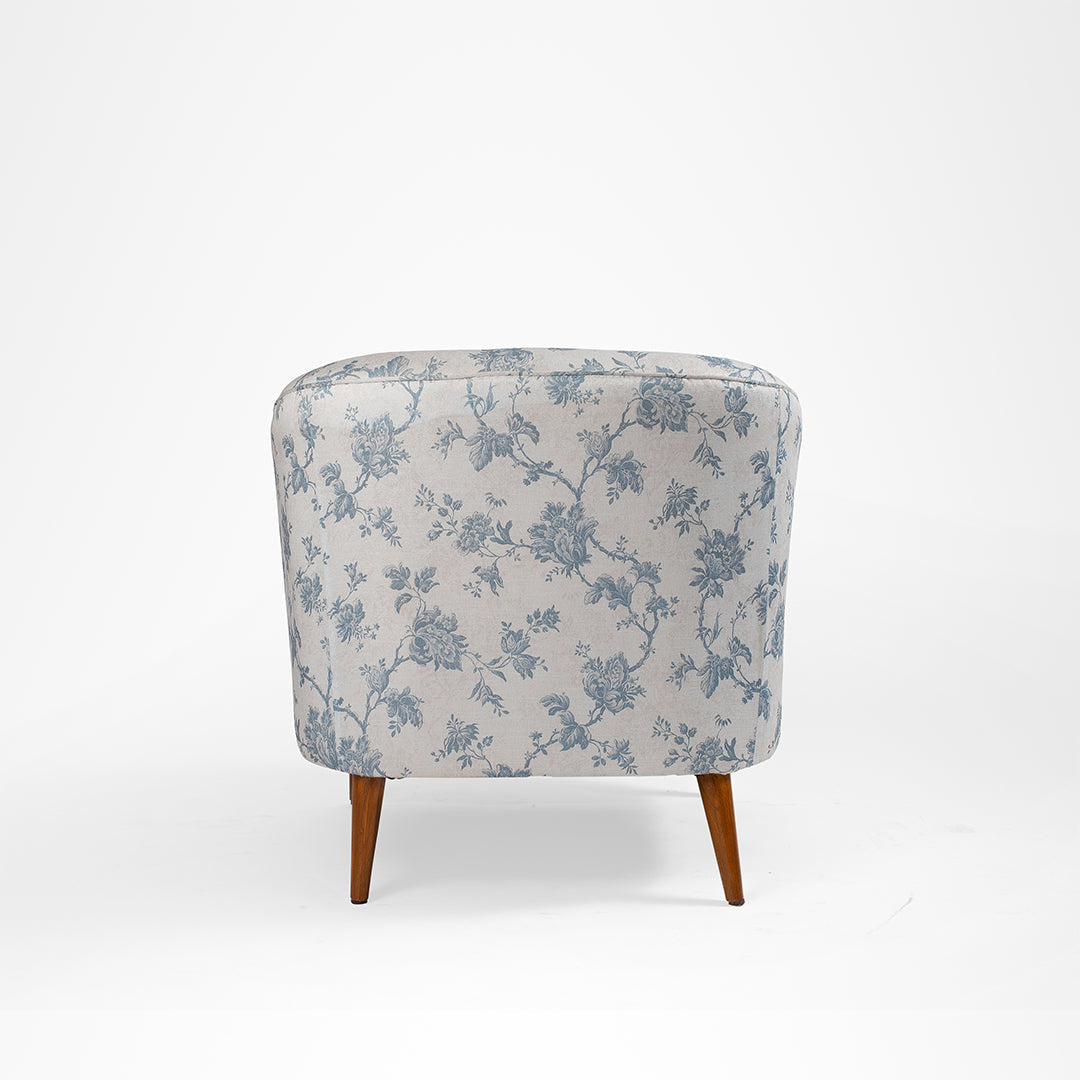 Lilac Lounge Chair - W: 31.5’’ D: 30’’ H: 31’’ SH: 16’’ / White and Blue / Fabric And Solid Beech Wood Legs - Indoor