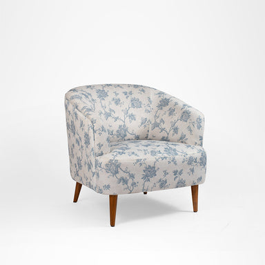 Lilac Lounge Chair - W: 31.5’’ D: 30’’ H: 31’’ SH: 16’’ / White and Blue / Fabric And Solid Beech Wood Legs - Indoor