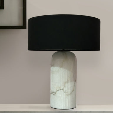 Line’On It - Cylindrical Table Lamp - Sade Dia: 310mm, Base Dia: 150mm, H: 500 mm / Black / Alabaster Stone