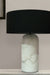 Line’On It - Cylindrical Table Lamp - Sade Dia: 310mm, Base Dia: 150mm, H: 500 mm / Black / Alabaster Stone