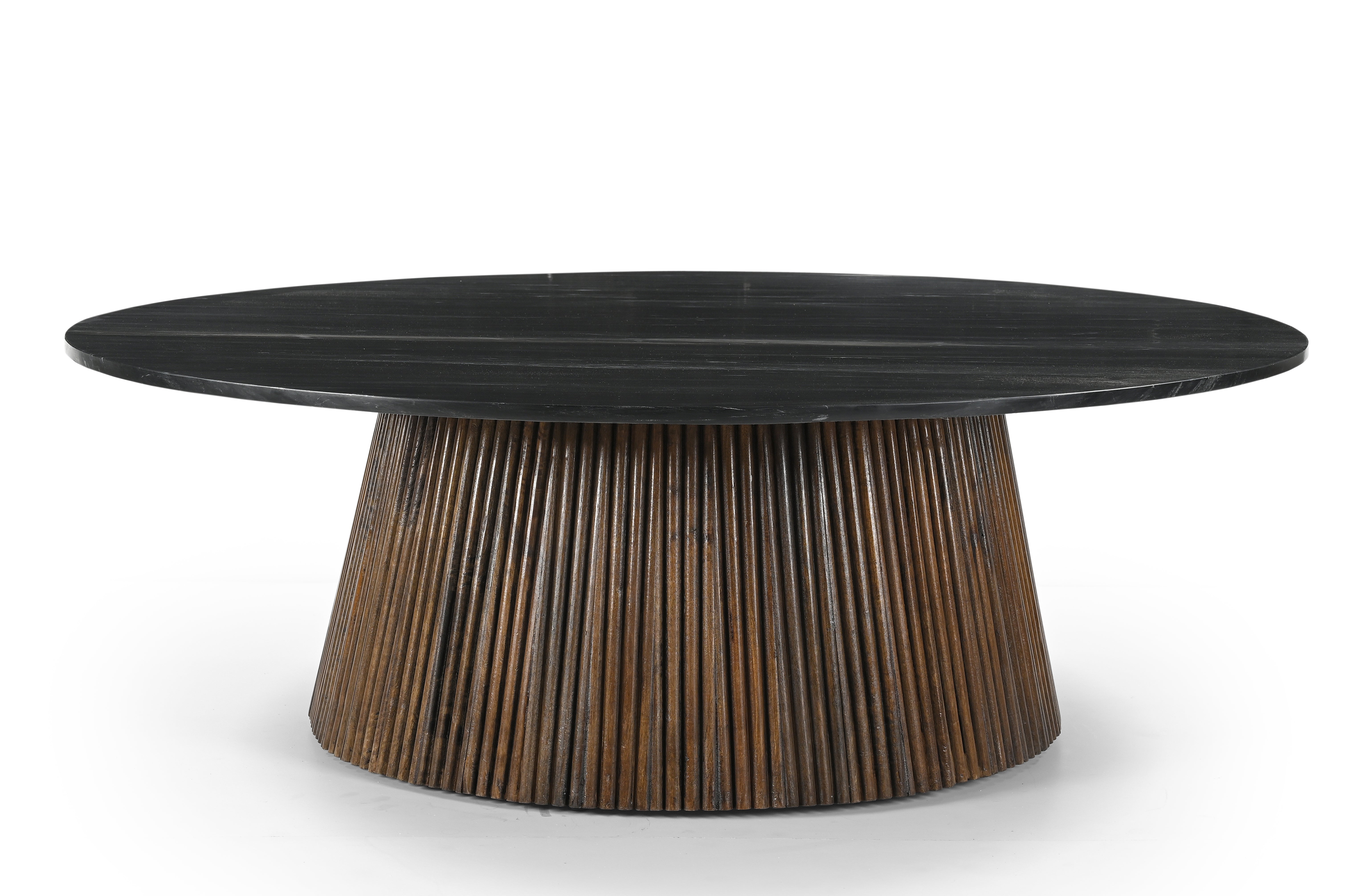 Litho Round Marble Coffee Table - Black / L: 121.92 x W: 121.92 x H: 40.64 cms / Mango Wood + Marble - Indoor Furniture