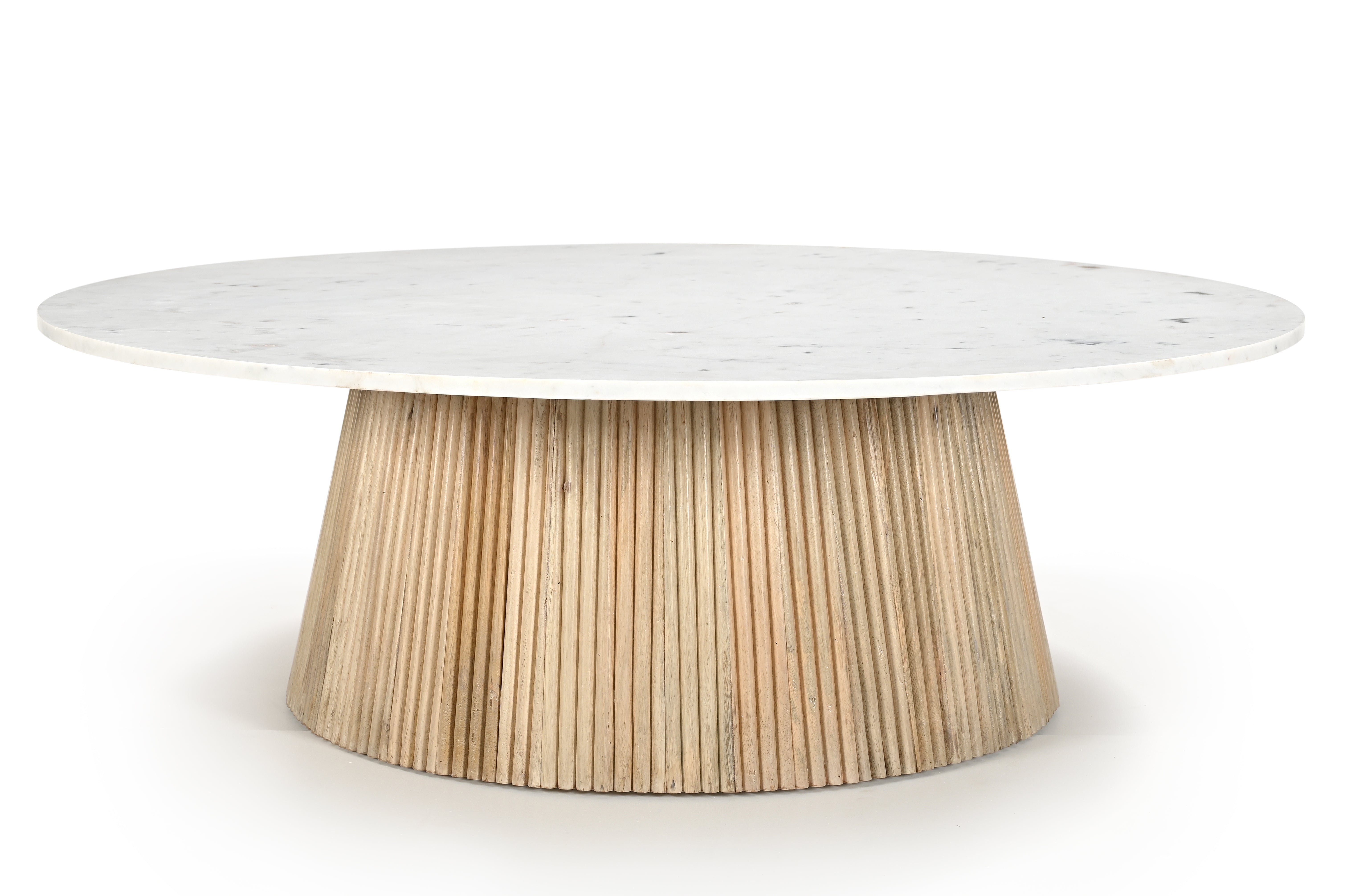 Litho Round Marble Coffee Table - White / L: 121.92 x W: 121.92 x H: 40.64 cms / Mango Wood + Marble - Indoor Furniture