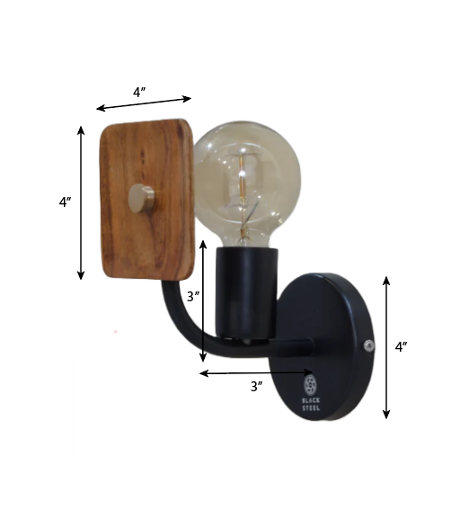 Lodge Wooden Wall Sconce - Natural Wood with Black Metal accents / Mild Steel, brass and teak wood. - Lighting