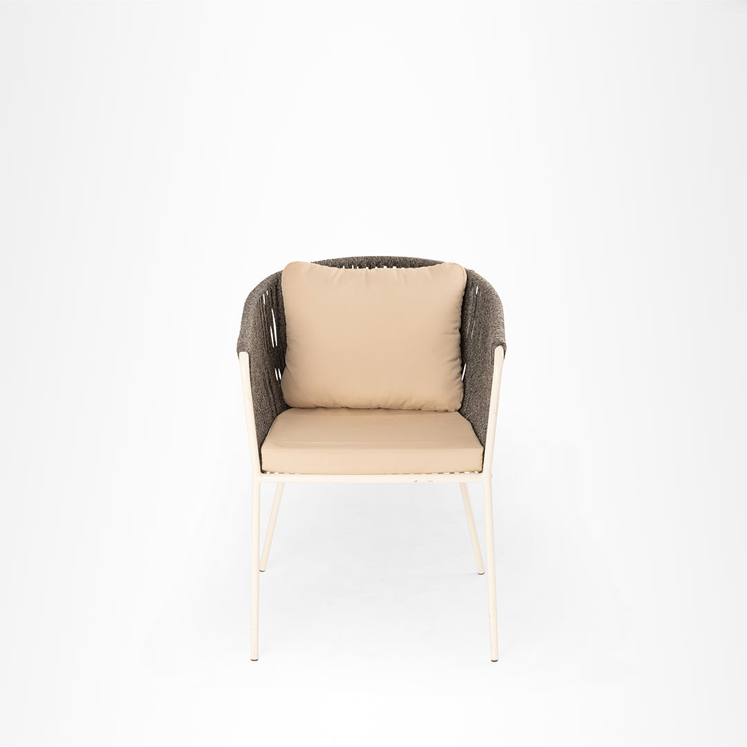Loom Chair 18 set of 2 - W: 24’’ D: 24’’ H: 30’’ SH: 20’’ / Mild Steel and Polypropylene Rope Weaving / Beige & Grey
