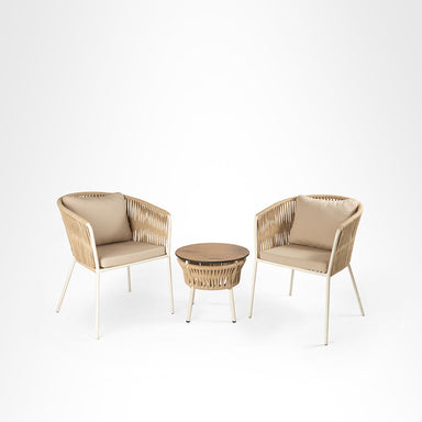Loom Chairs 18 And Side Table Set - Chair- W: 24’’ D: 24’’ SH: 20’’ TH: 30’’ Side Table- Dia: 19.5’’ H: 18’’ / Beige