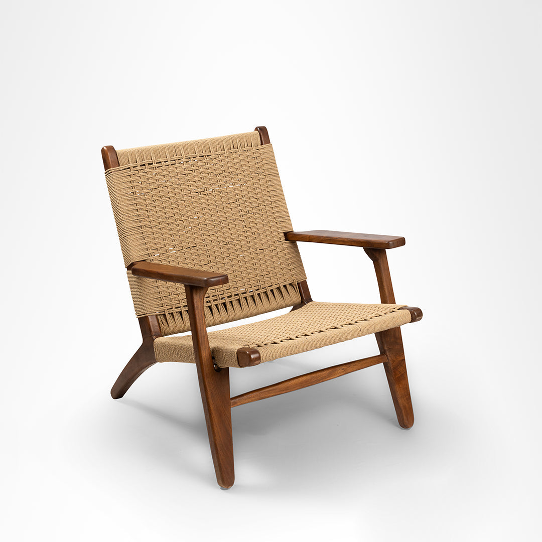 Loom Lounge Chair 3 - W: 29’’ D: 36’’ H: 33’’ SH: 16’’ / Acacia Wood and Rope Weaving / Teak And Tan - Indoor Furniture
