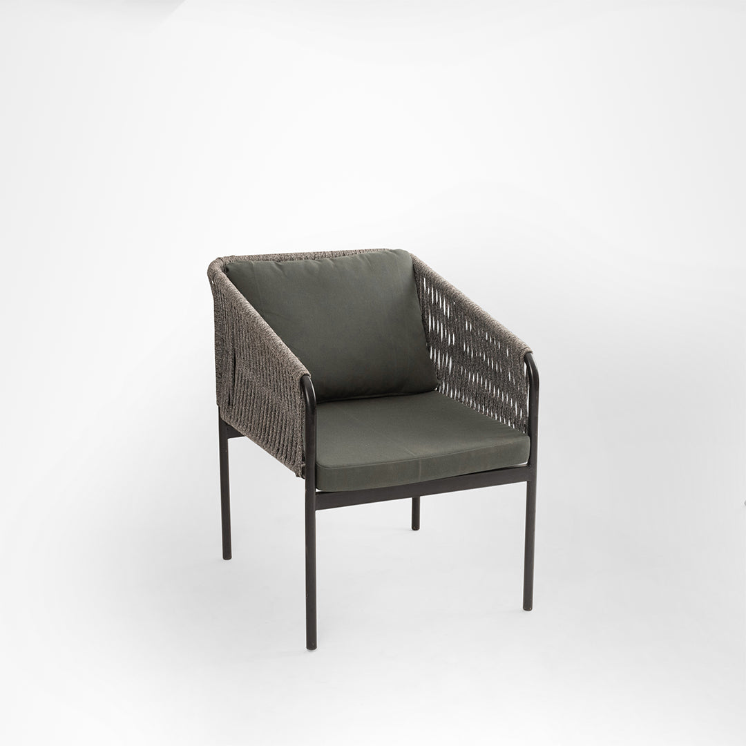 Loom Lounge Chair 9 - W: 17.5’’ D: 26’’ H: 32’’ SH: 20’’ / Mild Steel and Polypropylene Rope Weaving / Black & Grey