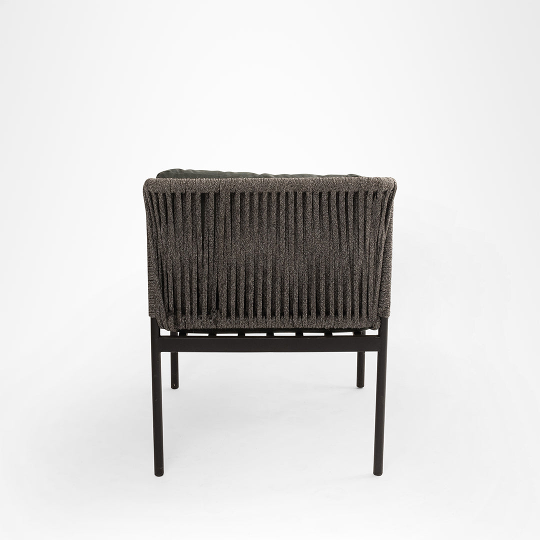 Loom Lounge Chair 9 - W: 17.5’’ D: 26’’ H: 32’’ SH: 20’’ / Mild Steel and Polypropylene Rope Weaving / Black & Grey